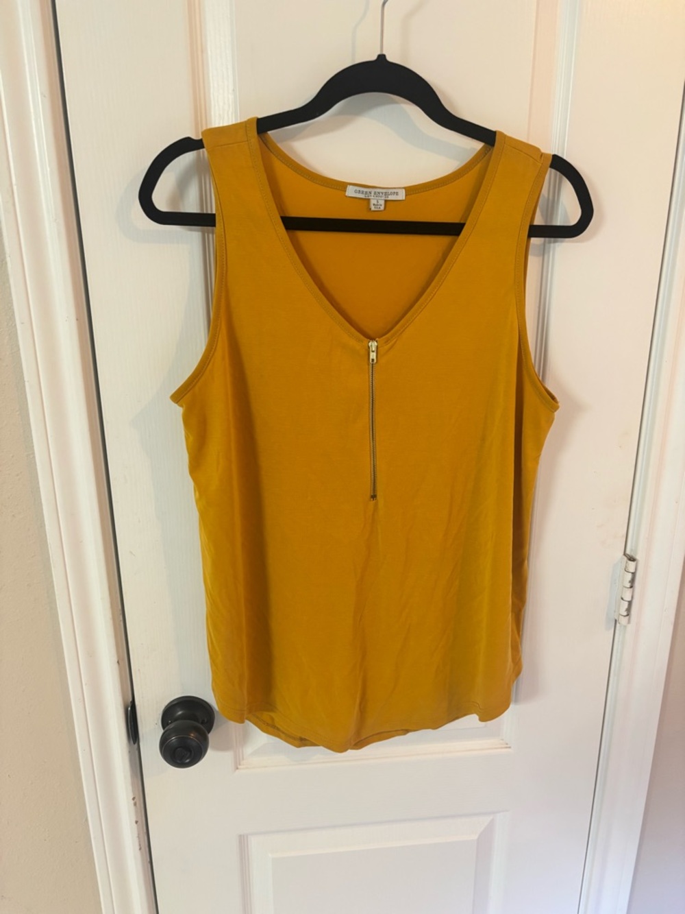Green Envelope Mustard Yellow Women’s Large Gold Zipper V-Neck Summer Tank Top